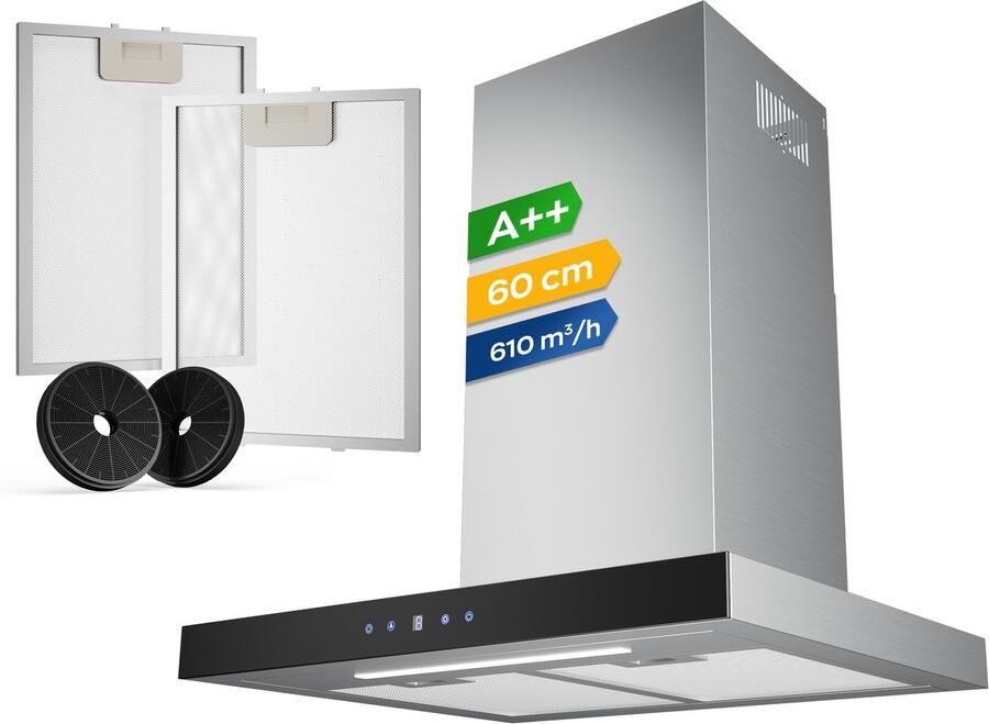 Heinrich's Heinrich s HDU 7631 IX 60cm Afzuigkap inox inclusief set koolstoffilters – 610m3 energieklasse A++