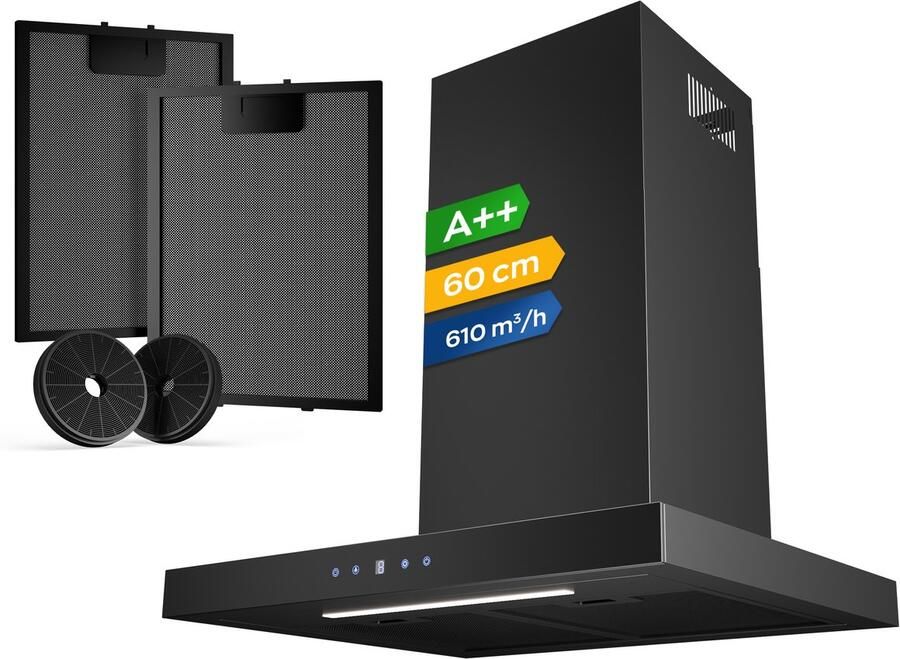 Heinrich's Heinrich s HDU 7631 SW 60cm Afzuigkap zwart inclusief set koolstoffilters – 610m3 energieklasse A++