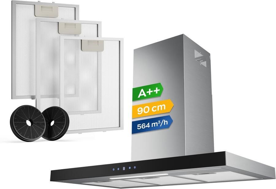 Heinrich's Heinrich s HDU 7632 IX 90cm Afzuigkap RVS inclusief set koolstoffilters – 564m3 energieklasse A++