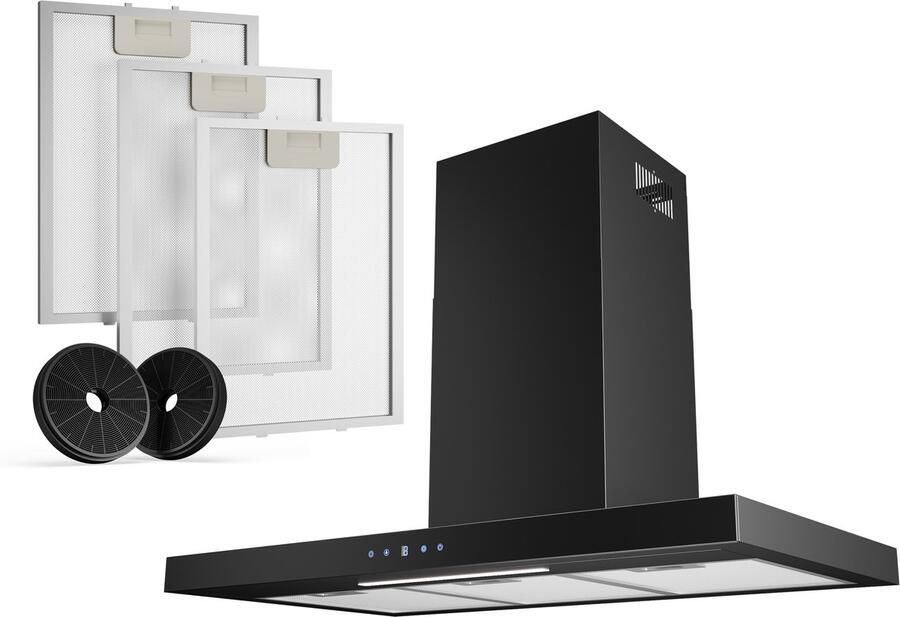 Heinrich's Heinrich s HDU 7632 SW 90cm Afzuigkap zwart inclusief set koolstoffilters – 610m3 energieklasse A++