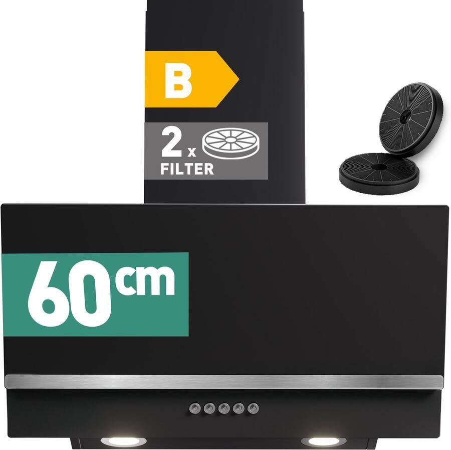 Heinrich´s Heinrich's HDU7622 IX Afzuigkap 60cm zwart RVS 300m3 Schuine afzuigkap met koolstoffilters