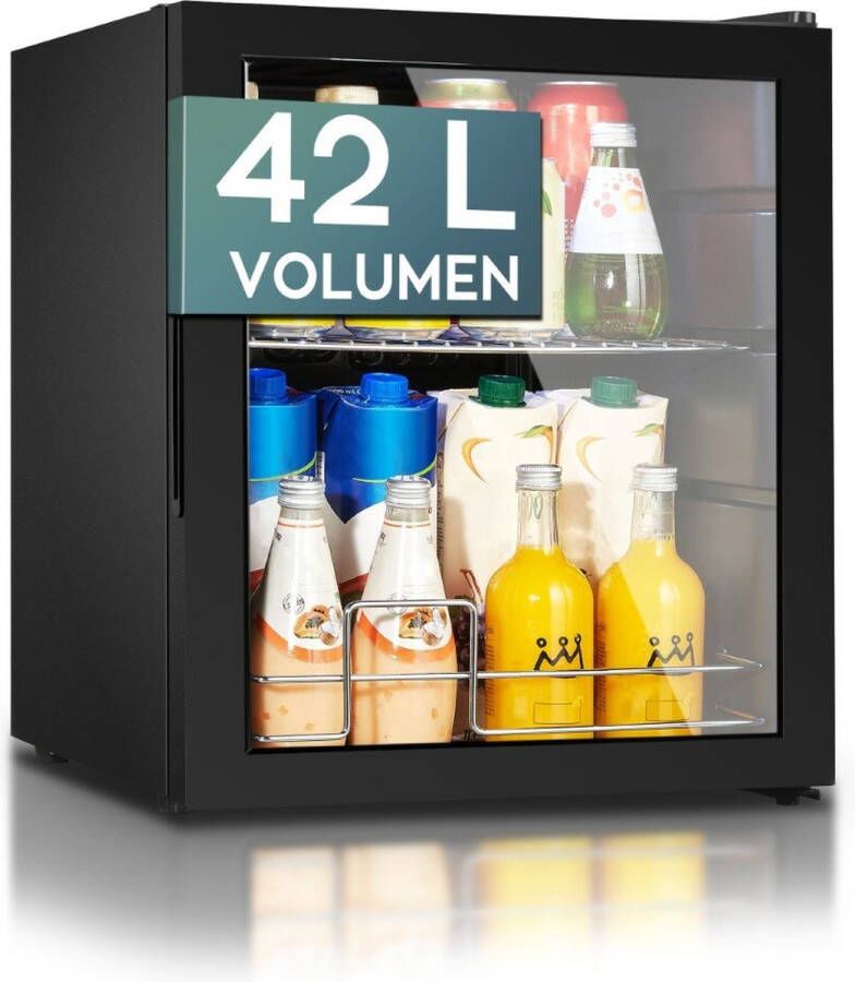 Heinrich's HKG3142 mini koelkast met glazen deur zwart 42 liter glasdeur doorzichtige deur barkoelkast vitrinekoelkast bierkoelkast kleine koelkast minibar modern voor eten en drinken drankenkoelkast energielabel E 43 decibel - Foto 2