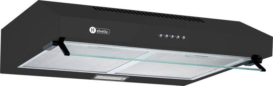 Helvetia HHCT60C32N1 Afzuigkap 2 Motoren 317m³ u 2 Vetfilters + 2 Koolstoffilters 60 cm Zwart Afzuig of Recirculatie Koolstoffilters meegeleverd HHCT60C32N1