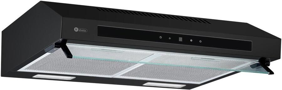 Helvetia Afzuigkap 2 motoren HCT60C39N1 Zwart 385 m³ u meegeleverde koolstoffilter 2 LED lampen 13 cm Hoog