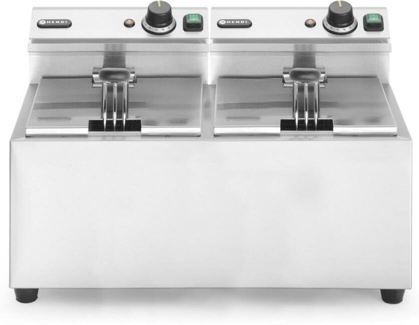 Hendi 207307 friteuse Dubbel 16 l Vrijstaand 7000 W Frituurpan Zilver