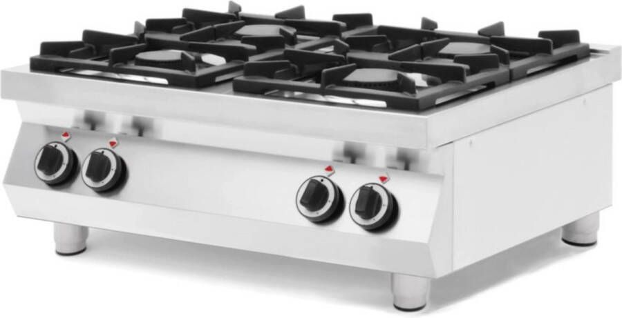 HENDI 4-pits gasfornuis – tafelmodel – gietijzeren branders – 19 kW – roestvast staal