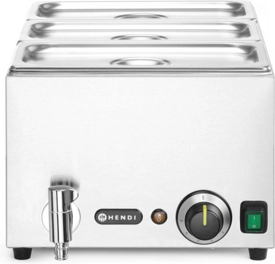 HENDI Bain-marie set met afvoerkraan 3x GN 1 3 en deksel energiebesparend roestvrij staal 230V 1000W