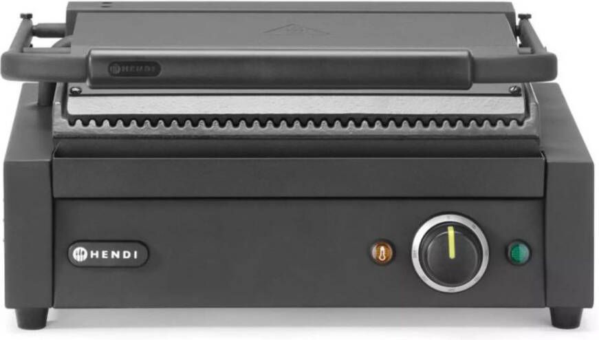 HENDI contactgrill roestvast staal en geemailleerde gietijzeren platen 34x23 4 cm geribbeld zilver voor brood vlees en groenten - Foto 2