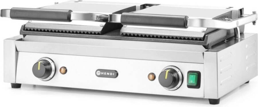 Hendi Contactgrill Horeca Professionele Panini Grill Dubbel model Gegroefd Glad 57x37x(H)21cm