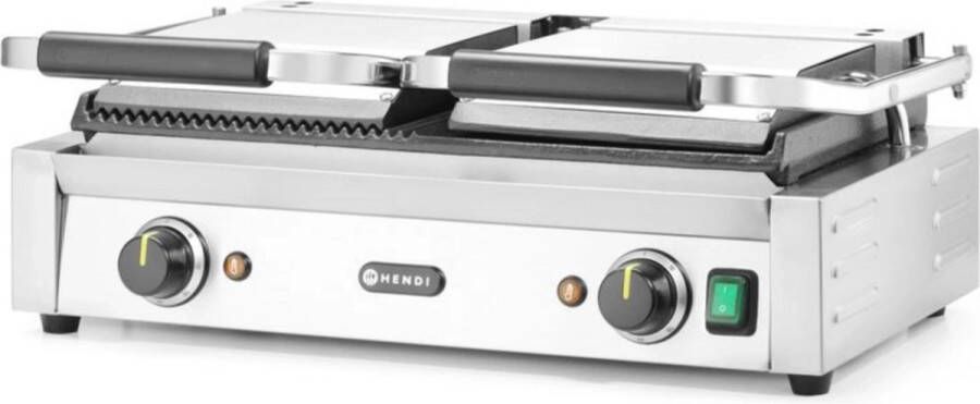 HENDI Dubbele contactgrill – half glad half geribd – 575x430 mm – 3600W – roestvrij staal