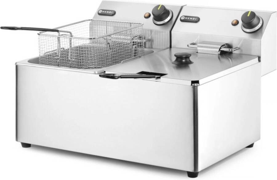HENDI Dubbele friteuse – 2x8x L – roestvrij staal – 7000W – koude zone – uitneembare vetpan