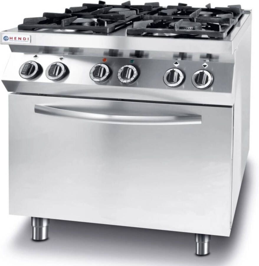 HENDI Gasfornuis 4-pits met convectieoven – roestvast staal – 19 kW – 800x722x900 mm