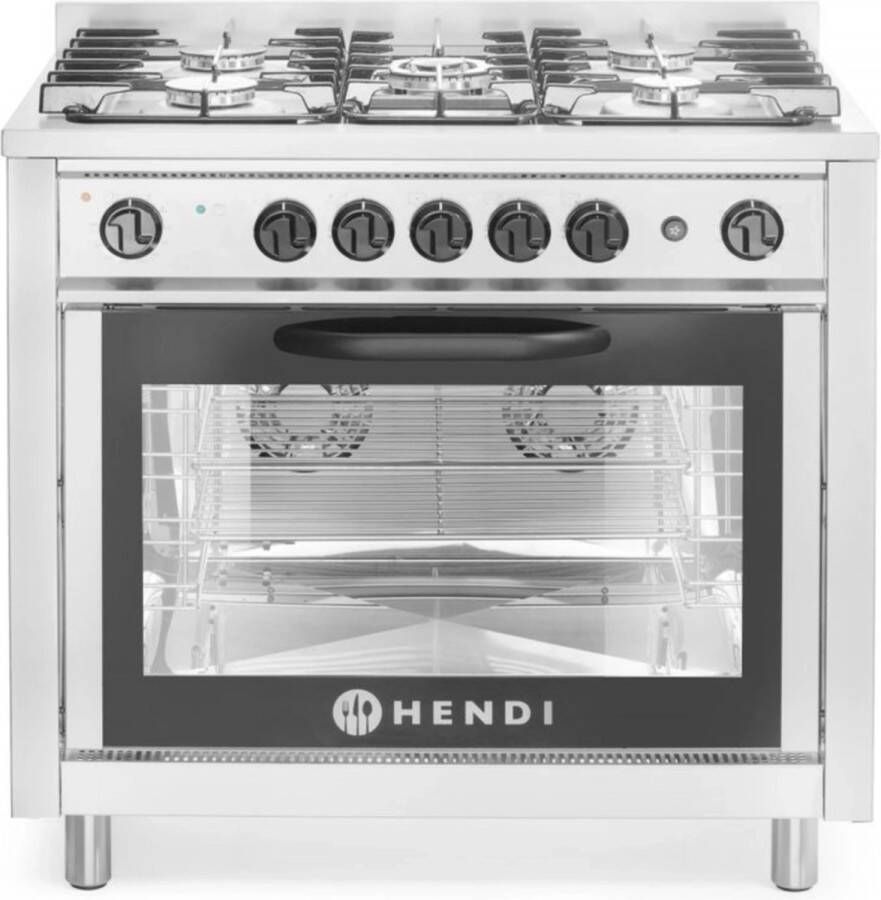 HENDI Gasfornuis – 5-pits met elektrische oven en grill – roestvrij staal – 900x653x900 mm
