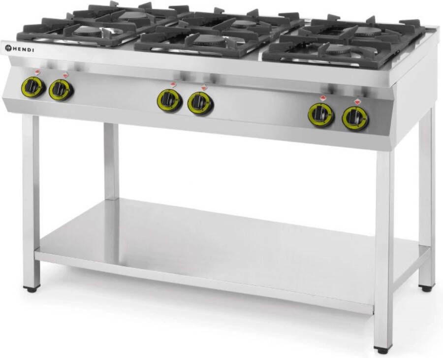 HENDI Gasfornuis – 6-pits – open standaard – 28 5 kW – roestvast staal – 1200x700x900 mm