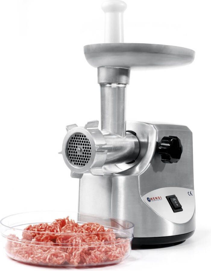 HENDI Compacte gehaktmolen – 400W – aluminium en roestvrij staal – inclusief worstenaccessoires – 195x274x430 mm