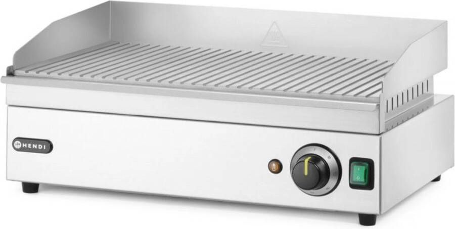 HENDI Geribbelde bakplaat – gehard staal – traploos instelbaar – 527x404 mm – roestvrij staal