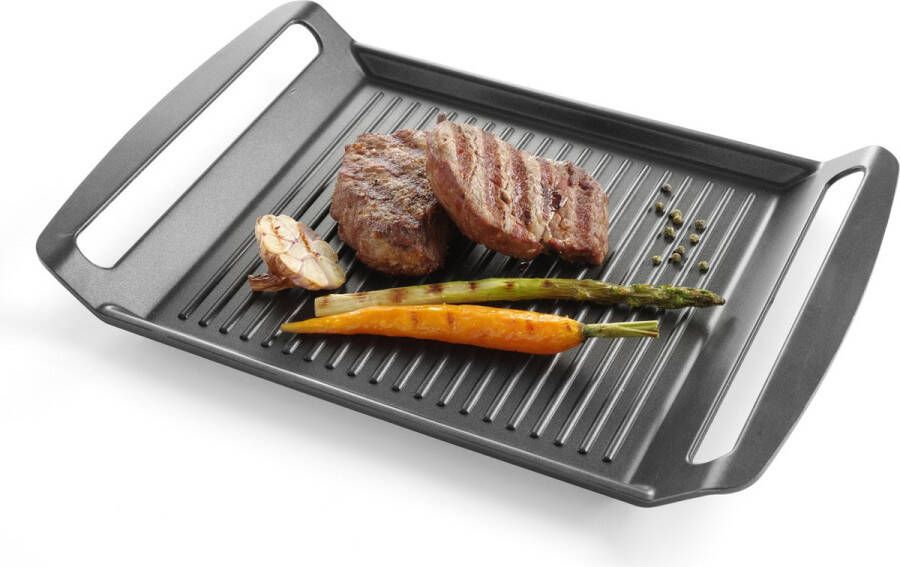 HENDI Grillplaat gietaluminium – inductie en oven – 390x260 mm – geribbeld – anti-aanbak - Foto 2