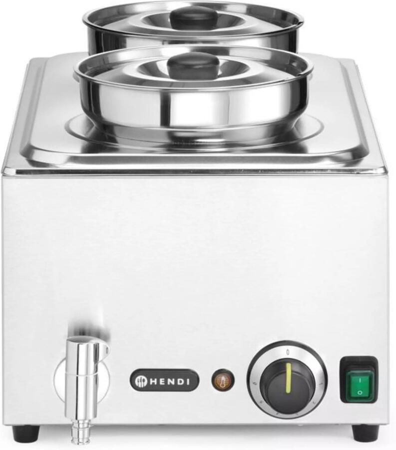 HENDI Bain-marie warmhoudbad tafelmodel roestvast staal warmhouden en waterbadverwarmen 60 4x33 2x31 5 cm zilver 2 ronde bakken 4 liter met deksel horeca