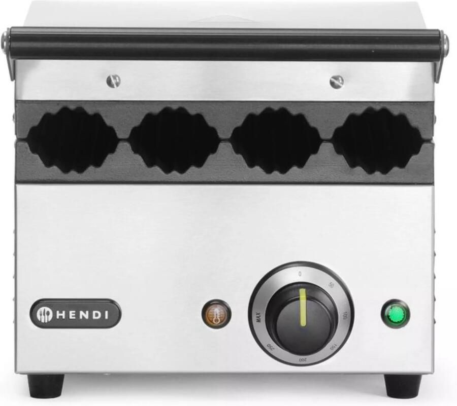 HENDI Contactgrill rvs en gietijzer hotdogbroodjes en wraps 4 sleuven 385x285x(H)254 mm