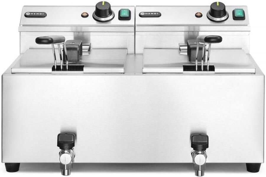 HENDI Dubbele friteuse met aftapkraan – 2x8x liter – 7000W – roestvast staal