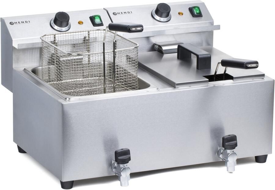HENDI Dubbele friteuse met aftapkraan – 2x8x liter – 7000W – roestvast staal
