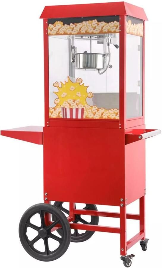 HENDI popcornmachine met kar aluminium en staal veiligheidsglas verwarmde bodem en verlichting 94 x 51 x 155 3 cm rood voor horeca en evenementen