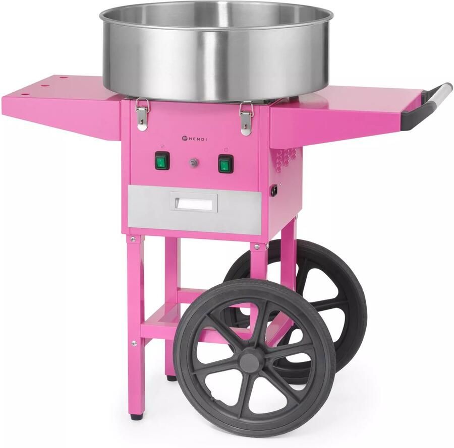 HENDI suikerspinmachine op verrijdbare wagen koolstofstaal en roestvast staal 948x520x(H)914 mm pastelroze voor suikerspin op festivals en evenementen