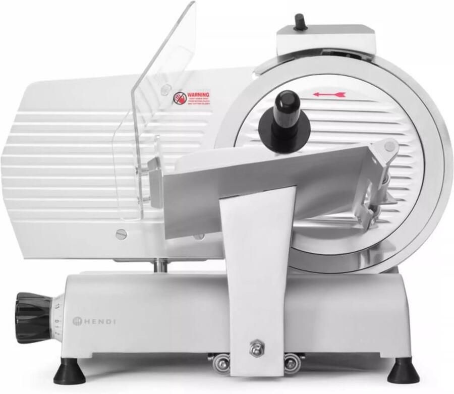 HENDI Vleeswaren- en kaassnijmachine geanodiseerd aluminium en roestvast staal ingebouwde slijper snijdikte 0-13 mm mes 30 cm zilvergrijs horeca