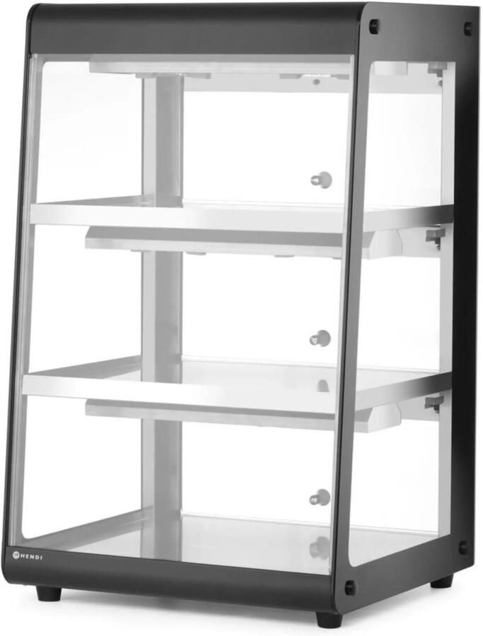 HENDI Warmhoudvitrine opzetmodel koolstofstaal gehard glas 472x447x775 mm zwart horeca
