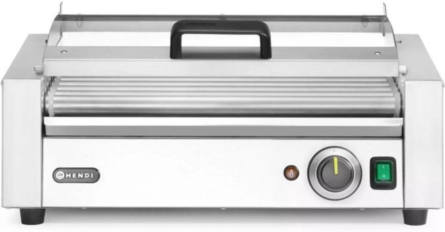 HENDI Worstrolgrill 1-zone rvs energiebesparend deksel 45 cm rollengte zilver horeca