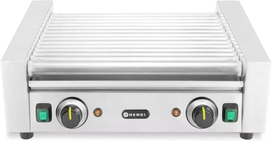 HENDI worstrolgrill roestvast staal 2 verwarmingszones en verwijderbare lekbak rollerlengte 45 cm zilver horeca