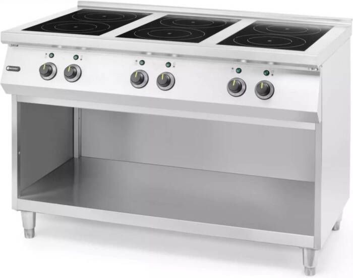 HENDI inductiekookplaat op onderstel rvs 6 kookzones 120x70x(h)89 cm legplank horeca