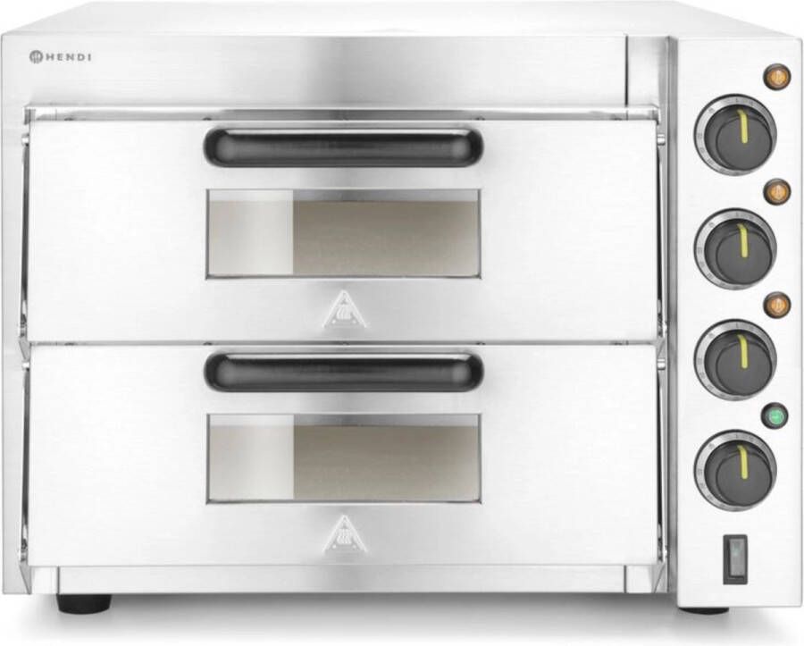 HENDI Compacte pizzaoven – dubbele kamer – vuurstenen vloer – 350°C – zilver – 230V 3000W