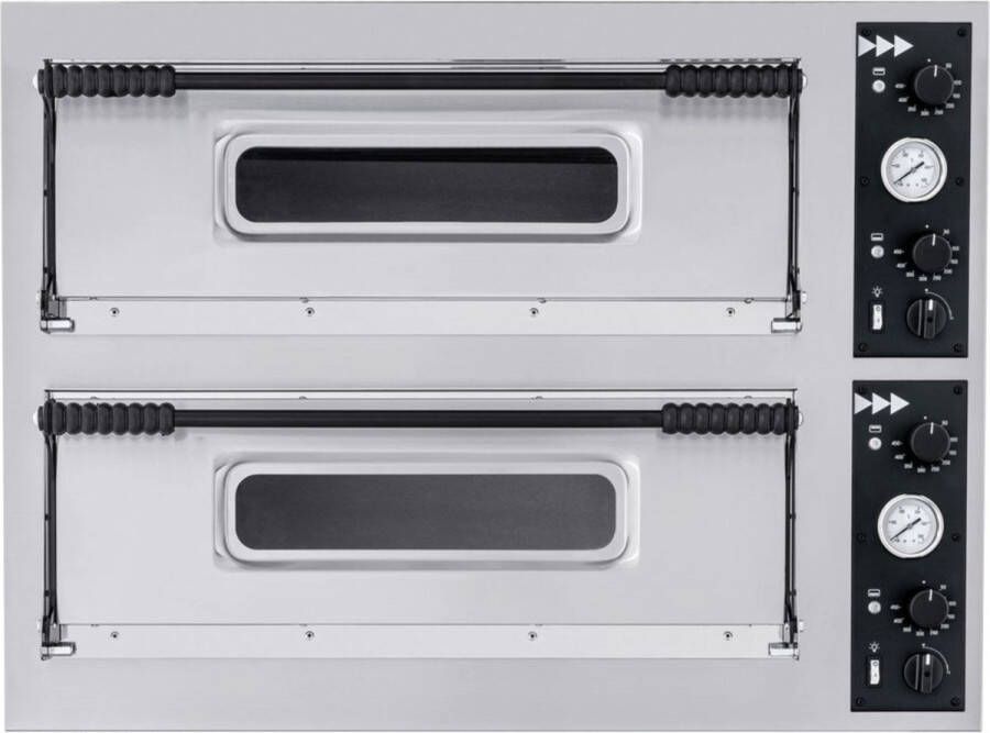HENDI Pizzaoven – XXL formaat – 2 kamers – 400V 18000W – roestvast staal – mechanische bediening