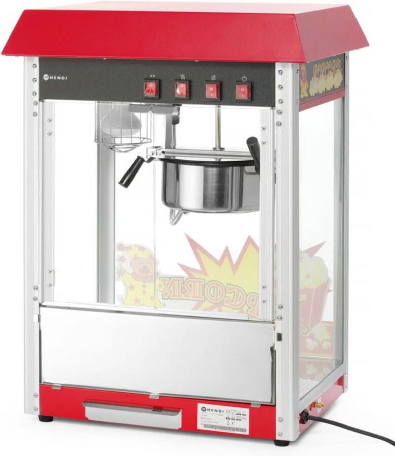 HENDI Popcornmachine – zwart – gehard glas – 150 g per cyclus – verlichte binnenkant – kruimellade