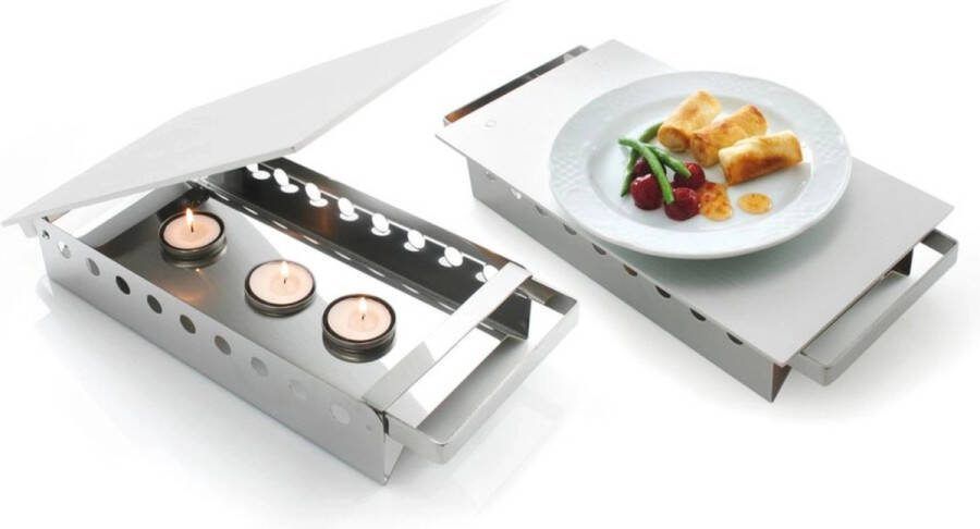 Hendi Warmhoudplaat 3-pits Rechaud Warmhoudplaatje met waxinelichtje Warmhoudplaat met Handgrepen RVS Schotelwarmer