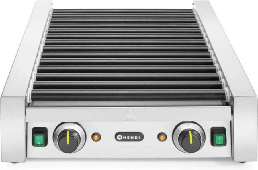 HENDI Worstenroller grill – 2 hittezones – 14 rollers – anti-aanbaklaag – roestvast staal