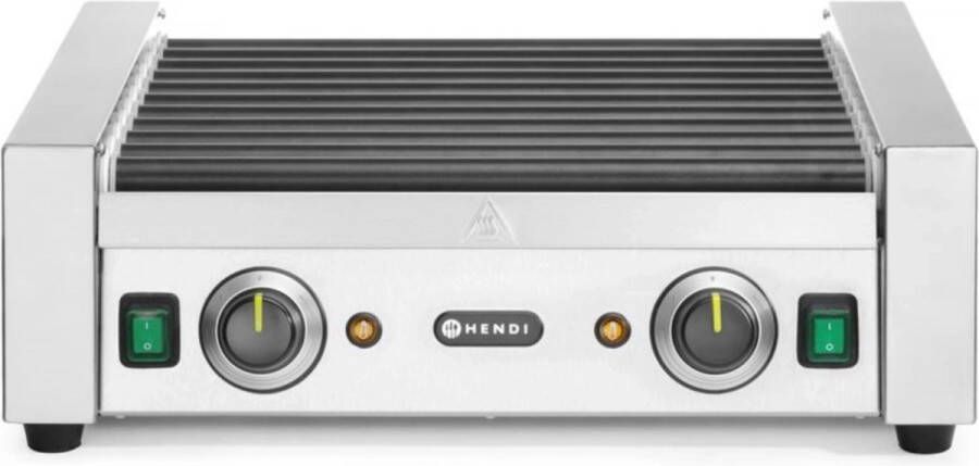 HENDI Worstenroller grill – twee zones – 11 rollers – snelle verhitting – roestvast staal – 530x525x180 mm