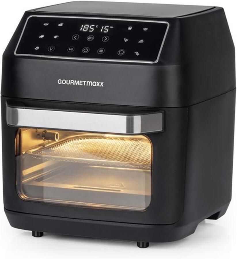 Hetelucht friteuse 12 L Airfryer Friteuse met 9 functies touch display roterende & shashlik spiesen 10 Programma's incl. pizza Mini-oven 1700 W vrijwel olievrij