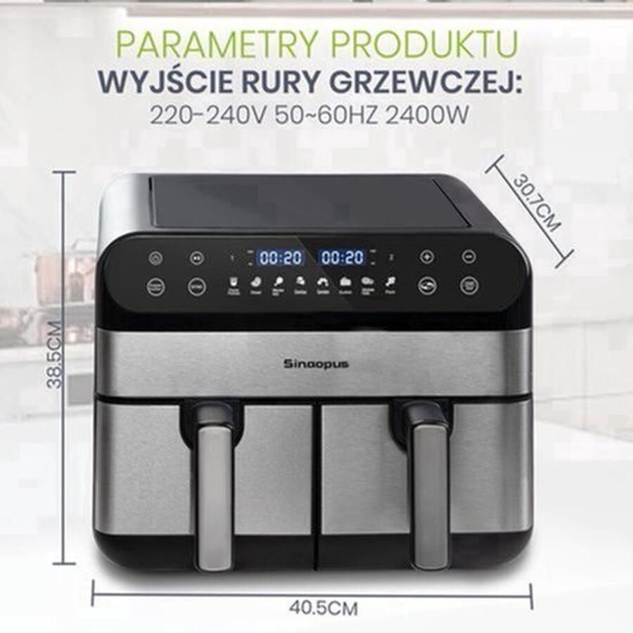 Heteluchtfriteuse 10L Dubbele Korf 2400W Vermogen Grote Capaciteit Olievrij Familieformaat Elektrische Oven