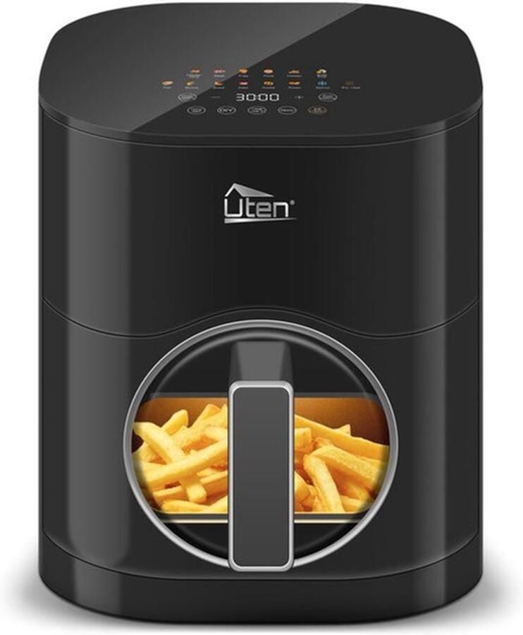 Heteluchtfriteuse 5 l met kijkvenster kleurenscherm 14 programma's vertraagde start roestvrij olieset 2 warmtebronnen afzonderlijk regelbaar geen omdraaien eten