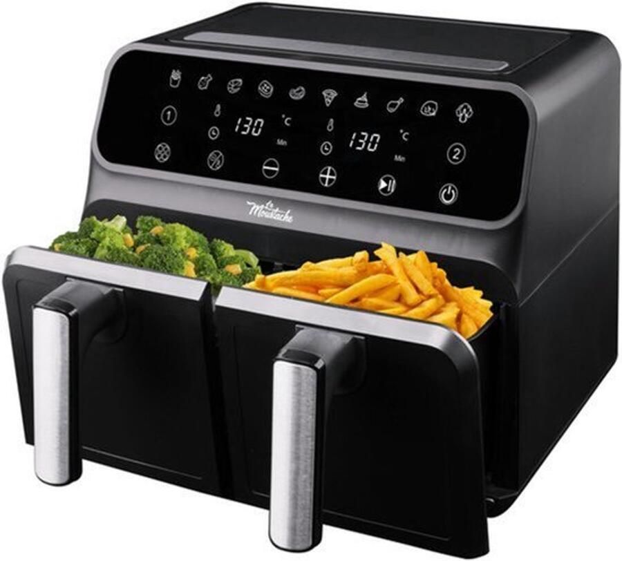 Heteluchtfriteuse 8L 2 Onafhankelijke Manden 1700 W Vermogen Roestvrij Staal Zwart Digitale Timer Olievrij Frituren