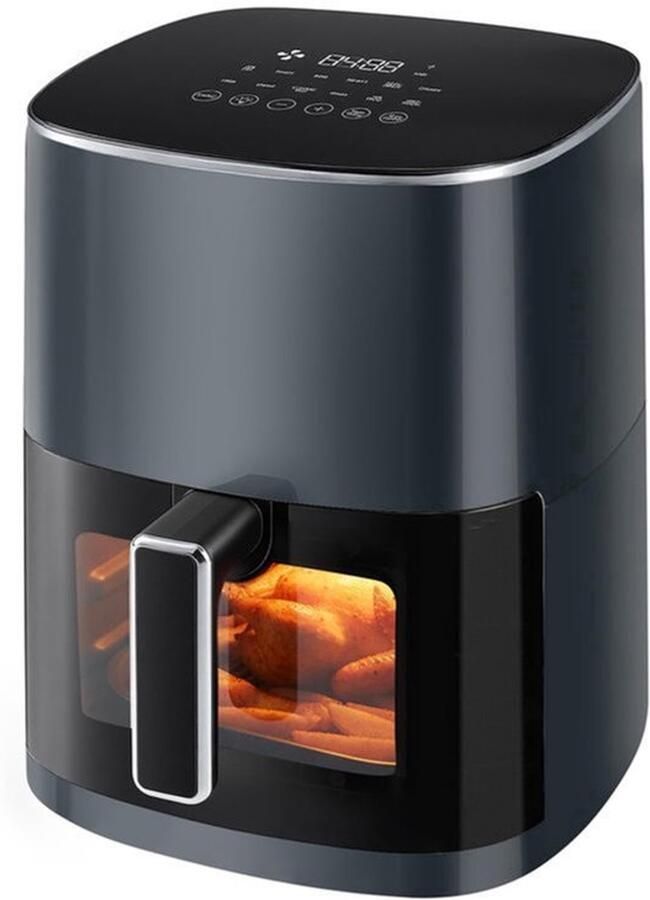 Heteluchtfriteuse airfryer 6 liter met kijkvenster 12-in-1 functies en touchscreen Air Fryer gezond vetvrij koken anti-aanbakmand vaatwasmachinebestendige manden voor 3-6 personen