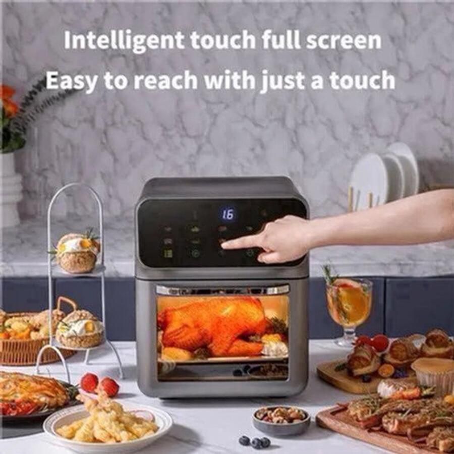 Heteluchtfriteuse – Airfryer Oven 12L 1350W LED Touchscreen Olievrije Heteluchtfriteuse Multifunctioneel Convectoroven Kijkvenster Grote Capaciteit Zwart