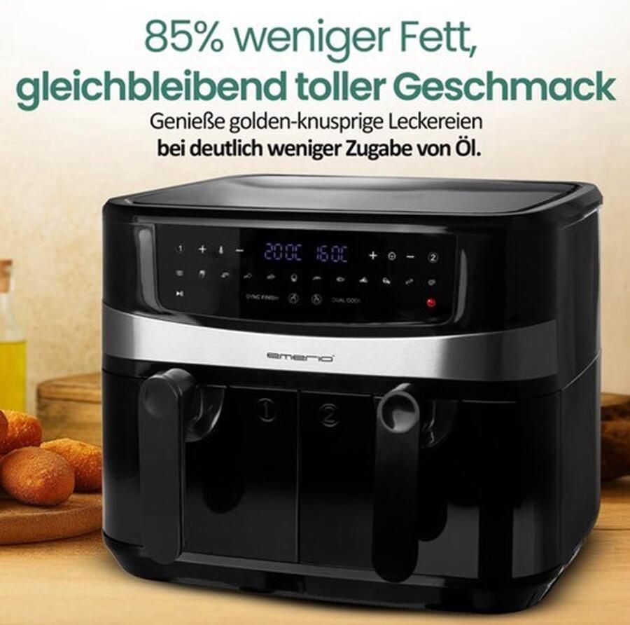 Heteluchtfriteuse Dubbele Heteluchtfriteuse 2x4 5 Liter 2400 Watt Kunststof Voor Bakken Grillen Braden
