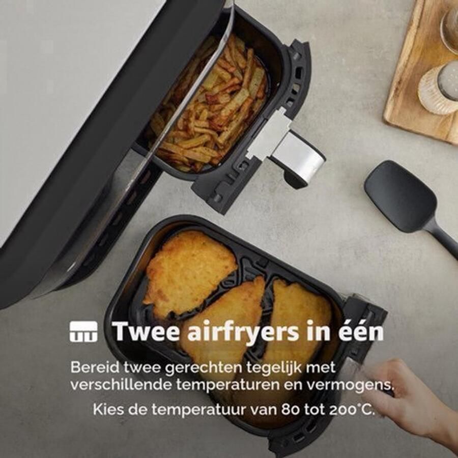 Heteluchtfriteuse Dubbele Heteluchtfriteuse 9 Liter Capaciteit 1800 W Vermogen Roestvrij Staal Voor Bakken En Frituren