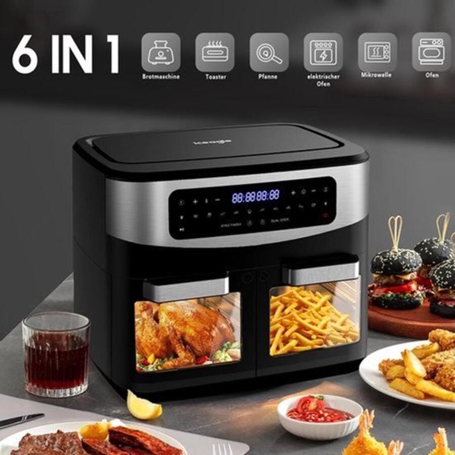 Heteluchtfriteuse Dubbele Kamer 12 Liter Inhoud 2600 W Vermogen Polypropyleen Materiaal Zwart Airfryer