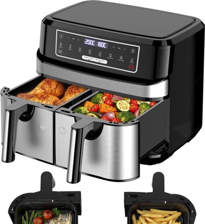 Heteluchtfriteuse Dubbele Mand 2 x 4 5 Liter Capaciteit 2600 Watt Vermogen Metaal Materiaal Gezond Koken Airfryer