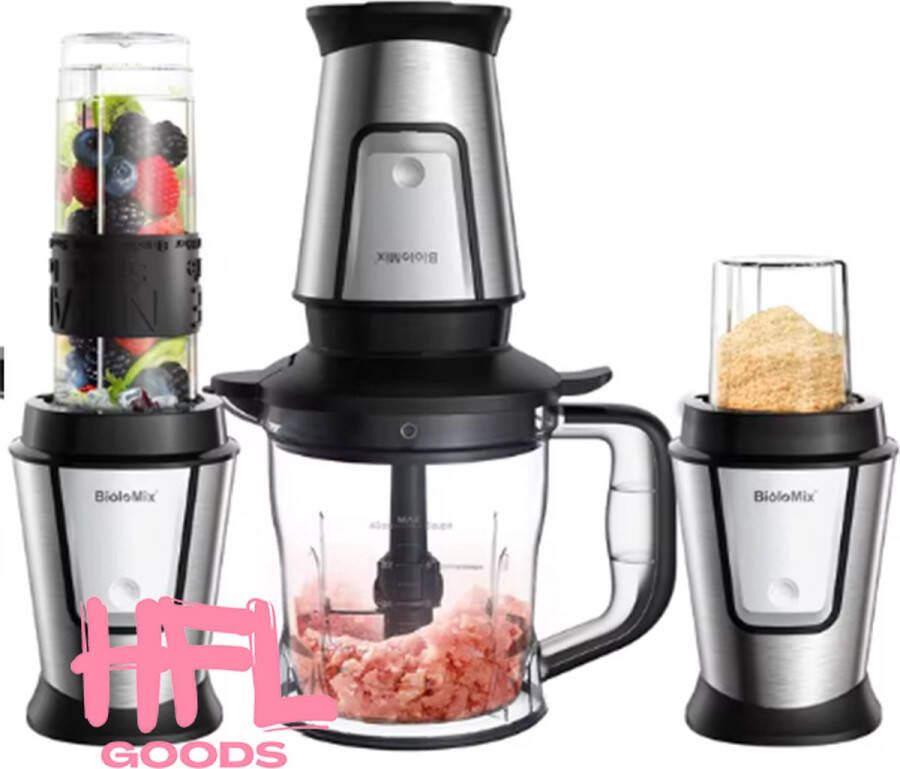 HFL Goods 3 in 1 Multifunctionele Keukenmachine 700 Watt Draagbare Juicer Smoothie Mixer Voedsel Chopper