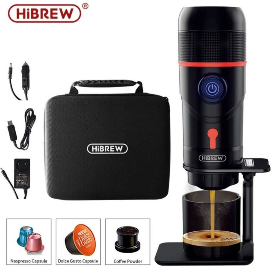 HiBrew Draagbaar Koffiezetapparaat Poeder & Capsules Reizen Lichtgewicht Koffie Incl Tas Zwart - Foto 1